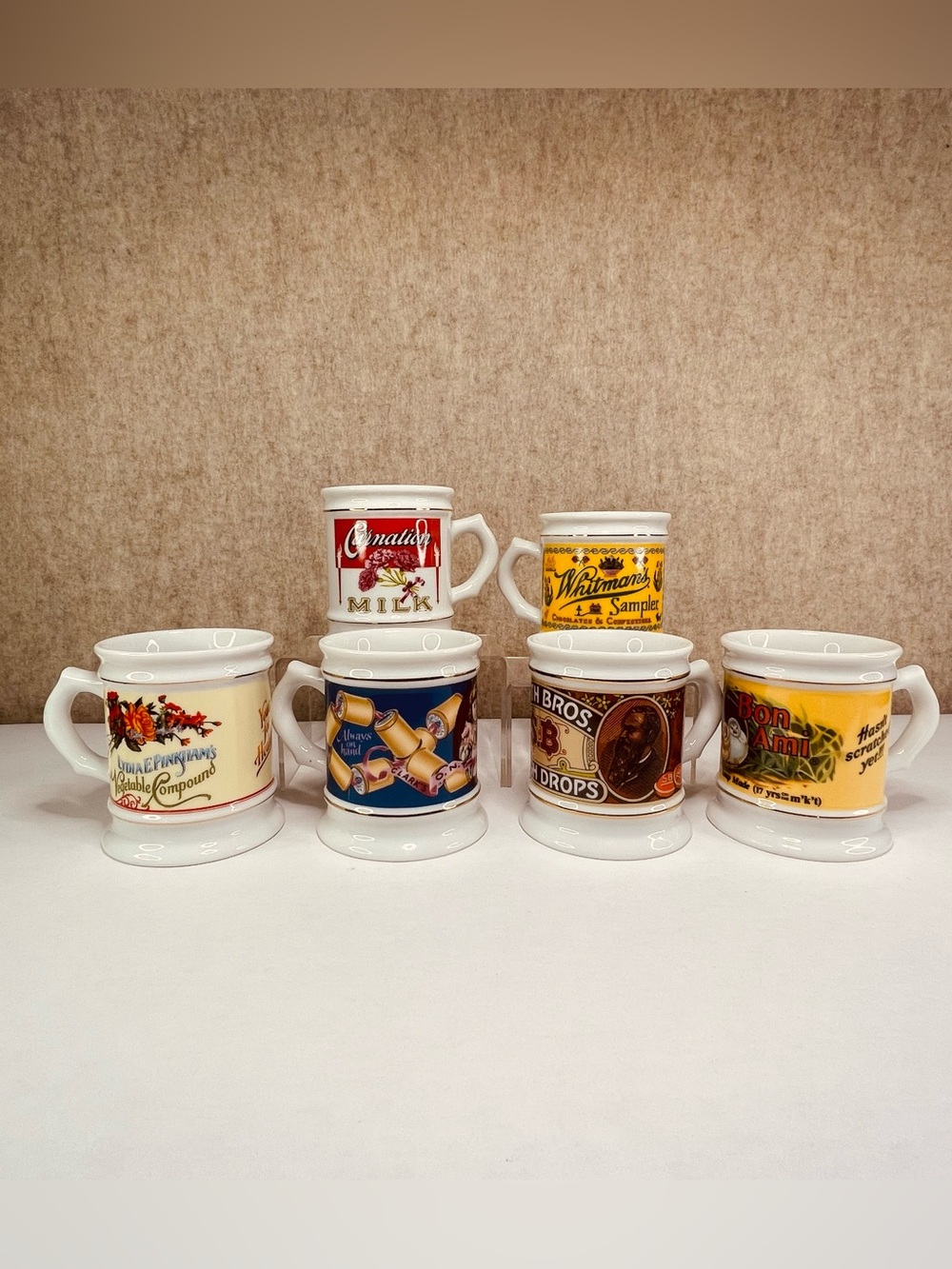 Vintage Franklin The Corner Store Nostalgic Porcelain Collector Mugs, Set of 6